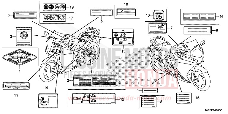 ETIQUETTE DE PRECAUTIONS de VFR1200F Méca CANDY PROMINENCE RED (R342) de 2015